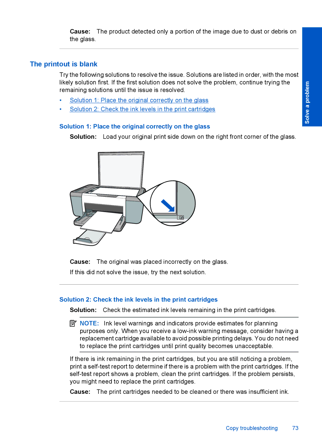 HP 4400 - K4 manual Printout is blank, Solution 2 Check the ink levels in the print cartridges 