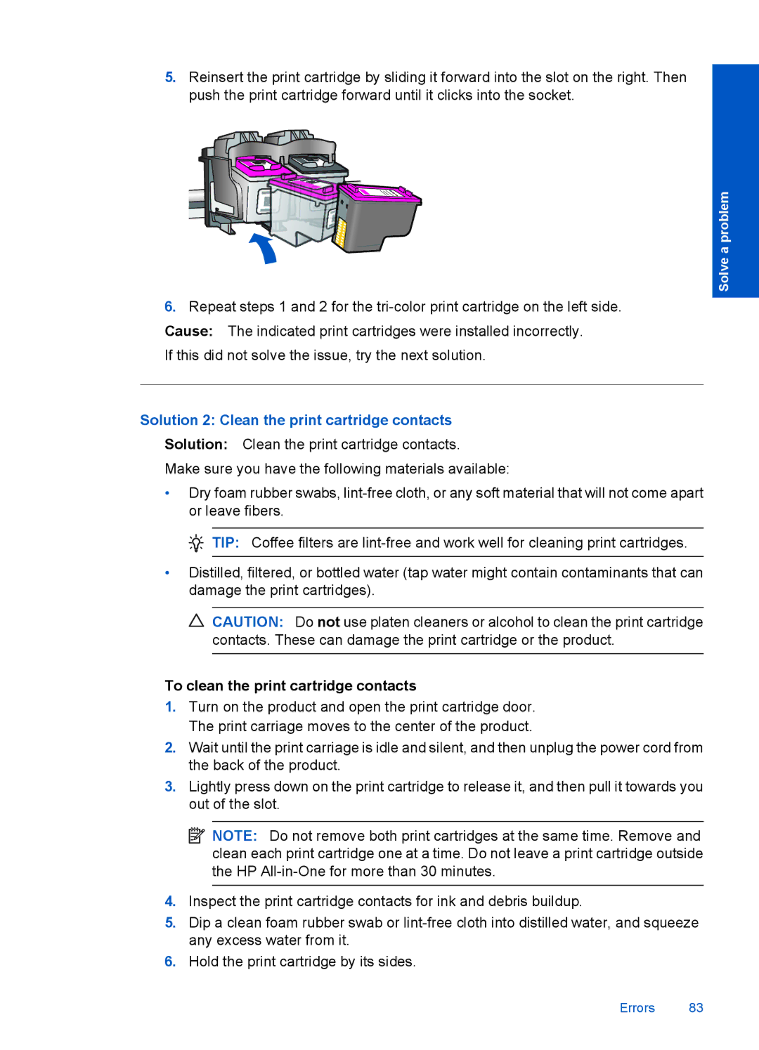 HP 4400 - K4 manual Solution 2 Clean the print cartridge contacts, To clean the print cartridge contacts 