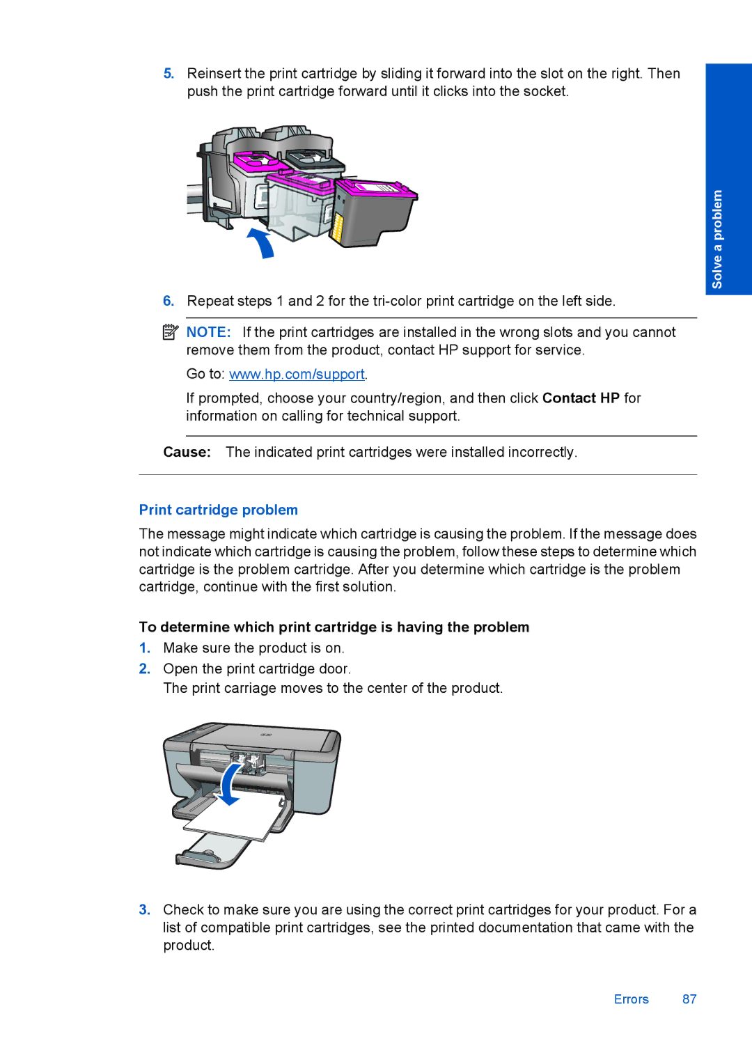 HP 4400 - K4 manual Print cartridge problem, To determine which print cartridge is having the problem 