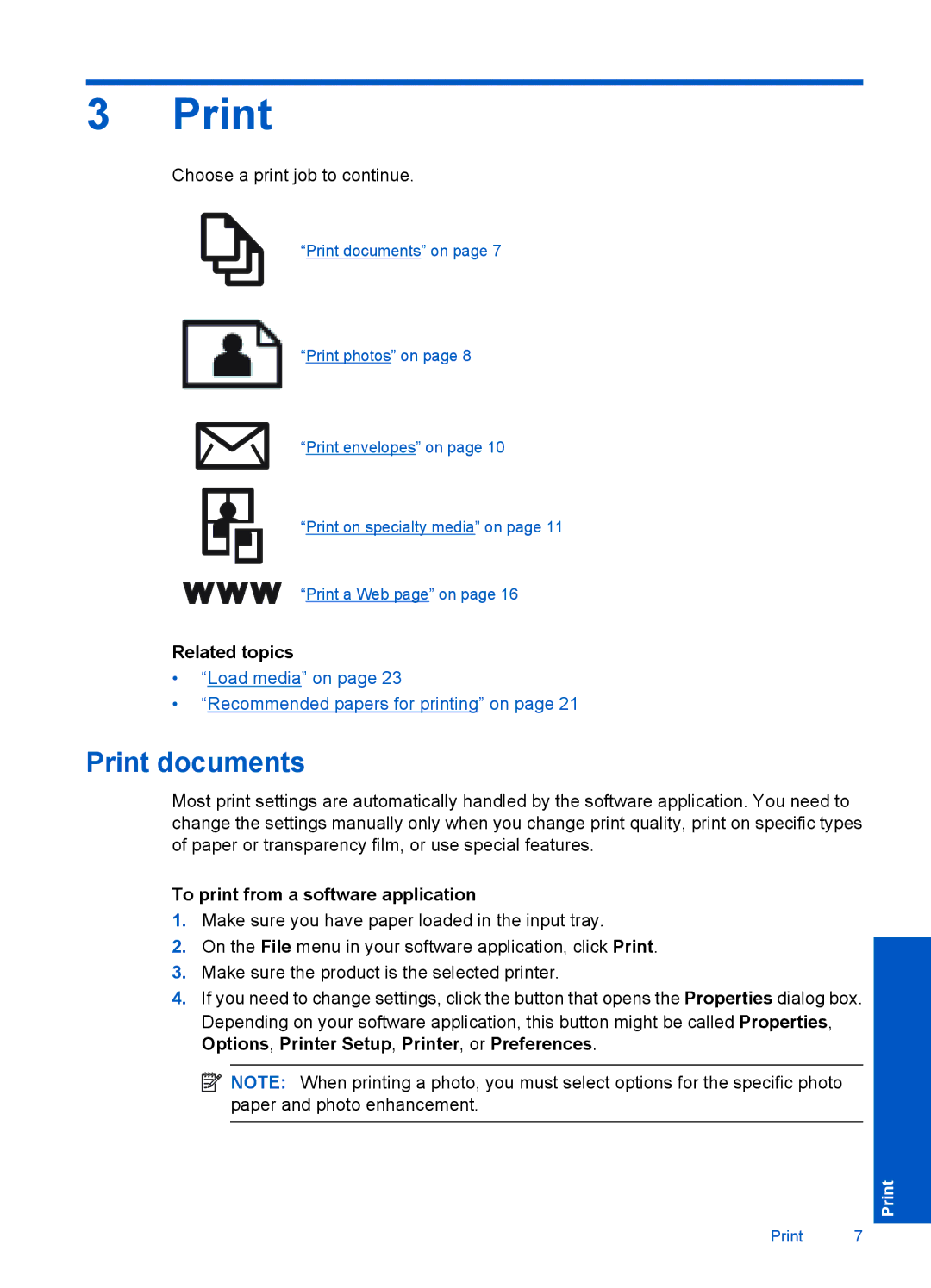 HP 4400 - K4 manual Print documents, Related topics, To print from a software application 