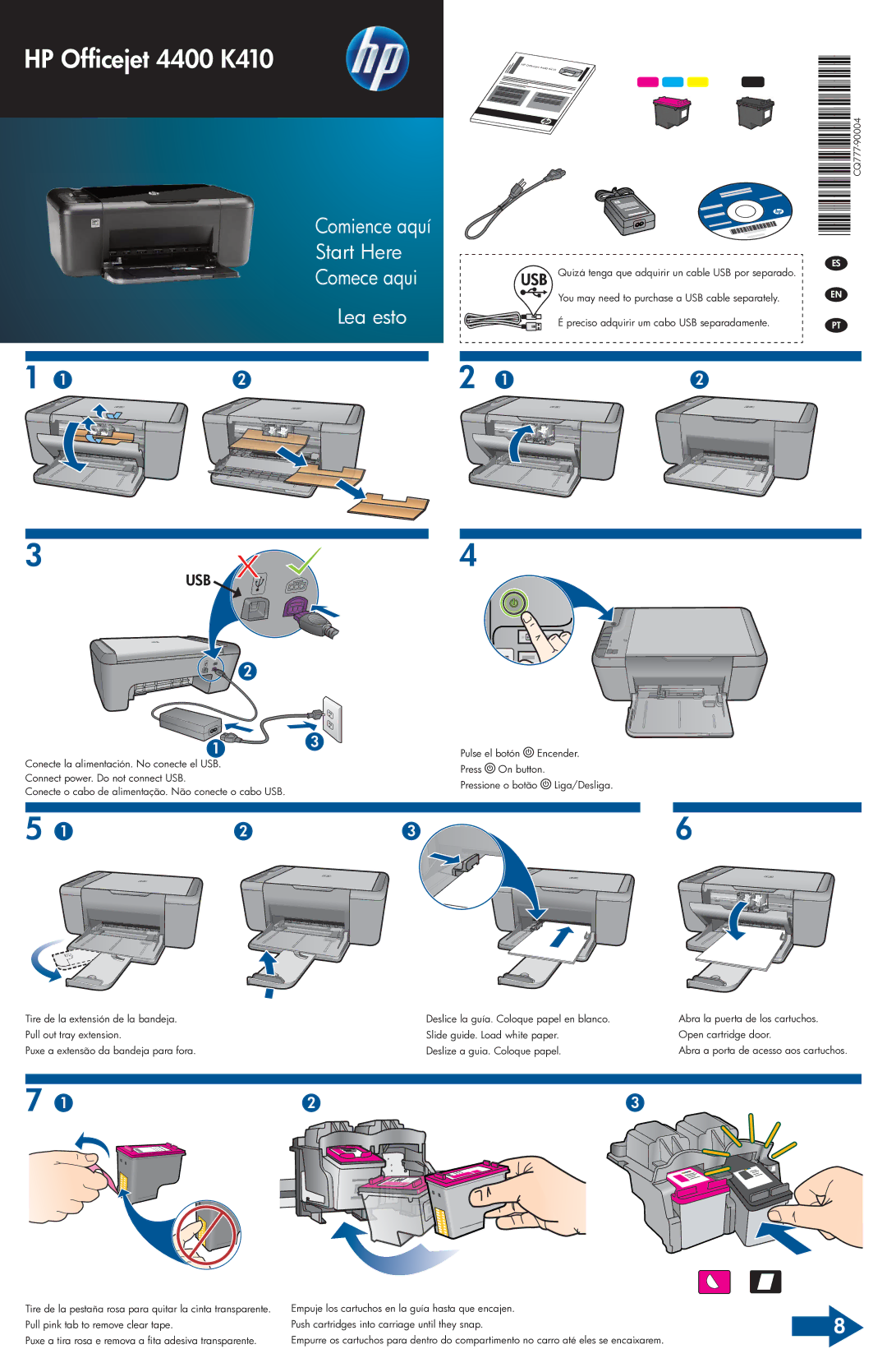 HP 4400 - K4 manual Lea esto, CQ777-90004* *CQ777-90004* CQ777-90004, Usb 