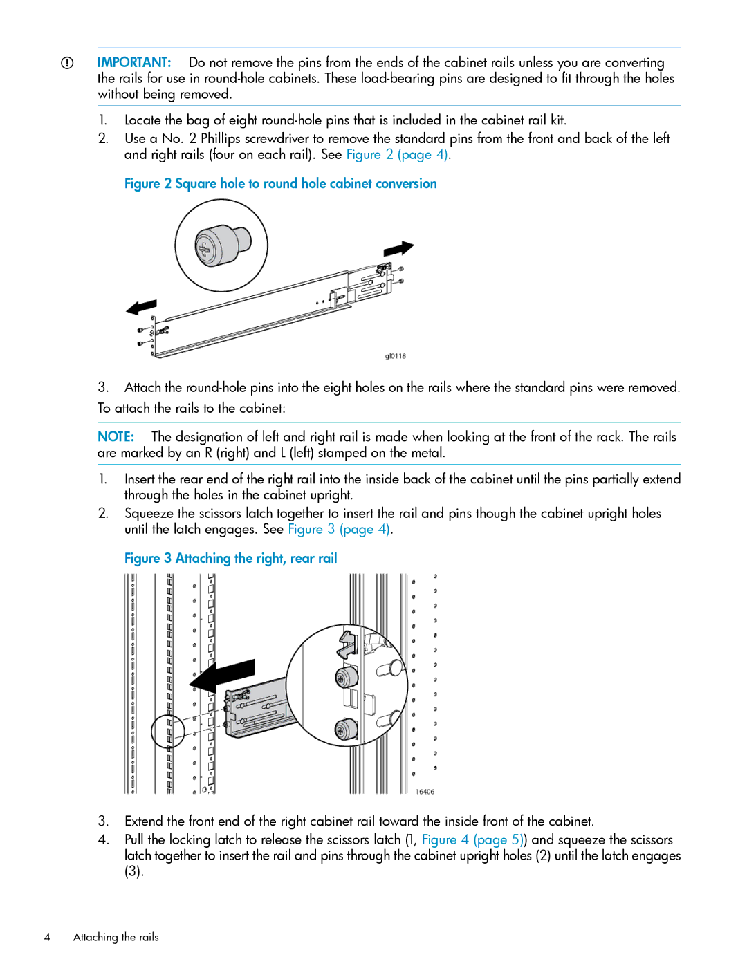 HP 4400 manual Square hole to round hole cabinet conversion 