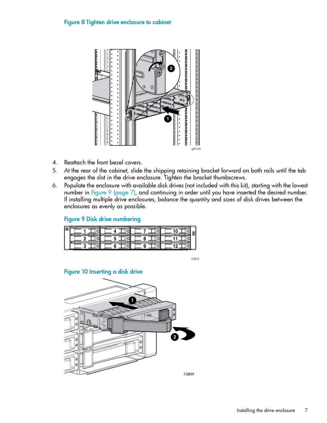 HP 4400 manual Tighten drive enclosure to cabinet 