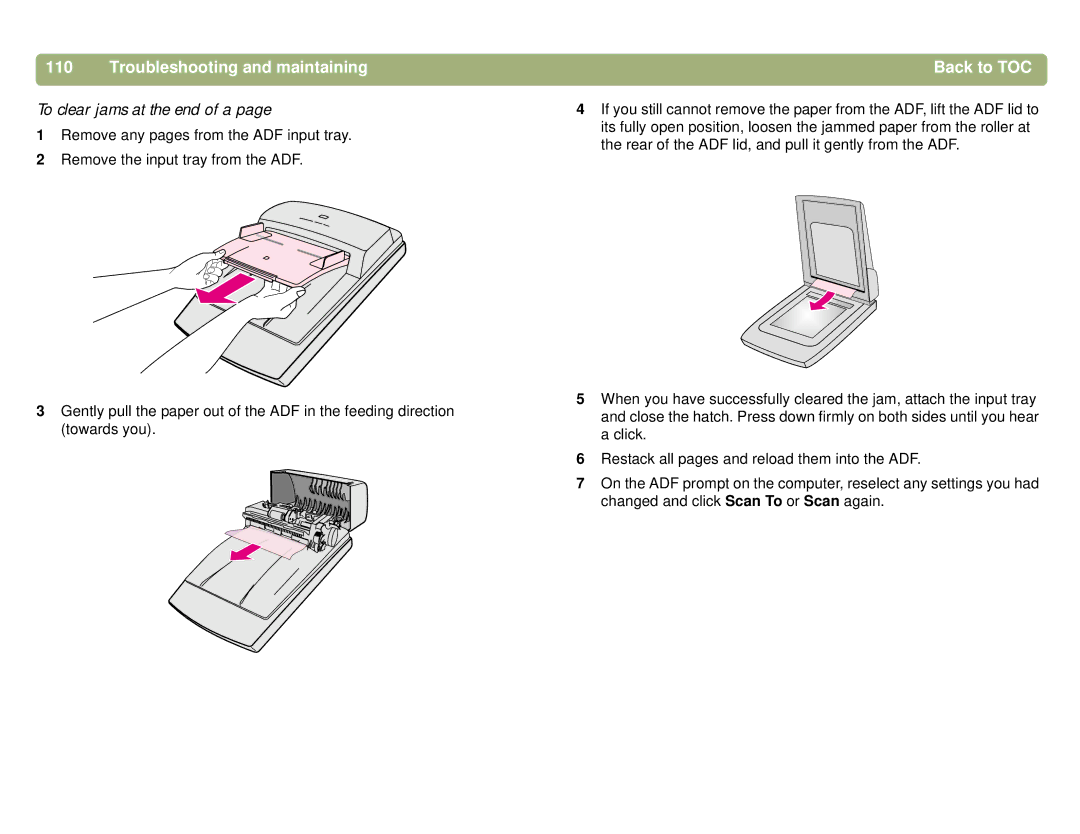 HP 4400C, 5400C manual To clear jams at the end of a 