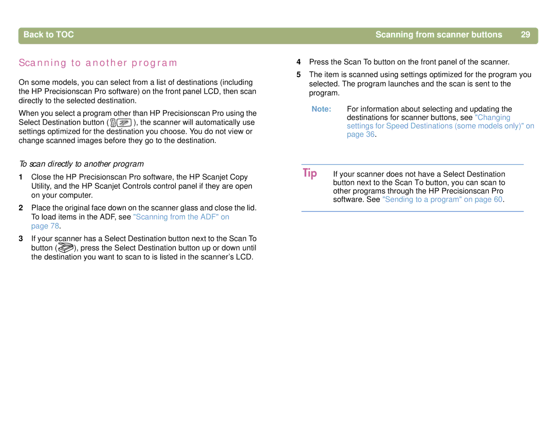 HP 5400C, 4400C manual Scanning to another program, To scan directly to another program 