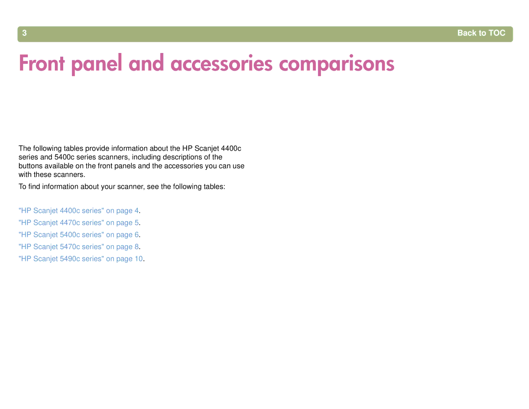 HP 5400C, 4400C manual Front panel and accessories comparisons 