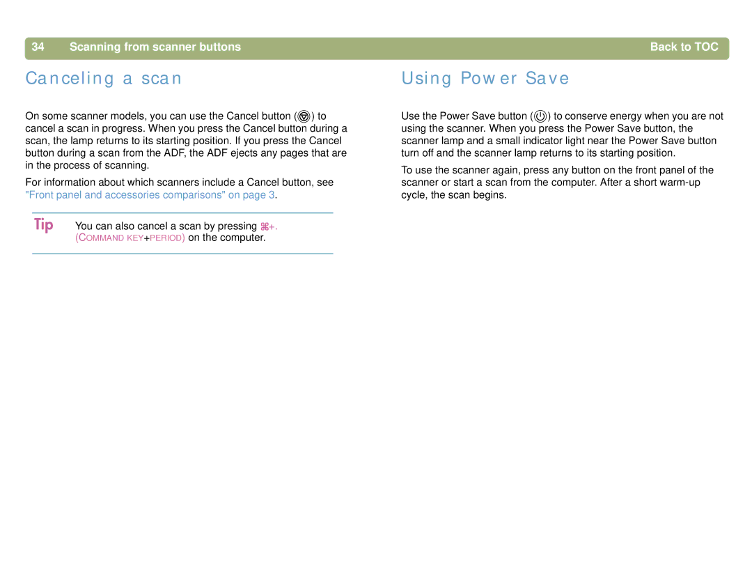 HP 4400C, 5400C manual Canceling a scan, Using Power Save 