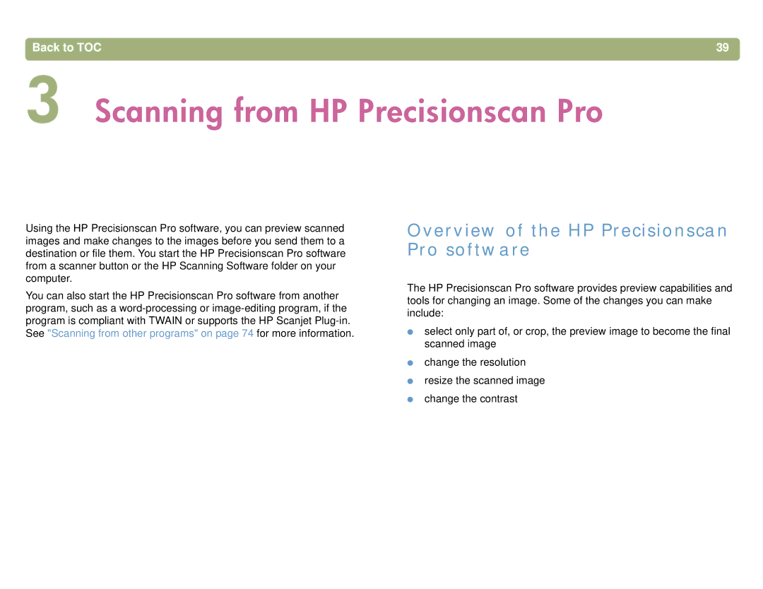 HP 5400C, 4400C manual Scanning from HP Precisionscan Pro, Overview of the HP Precisionscan Pro software 