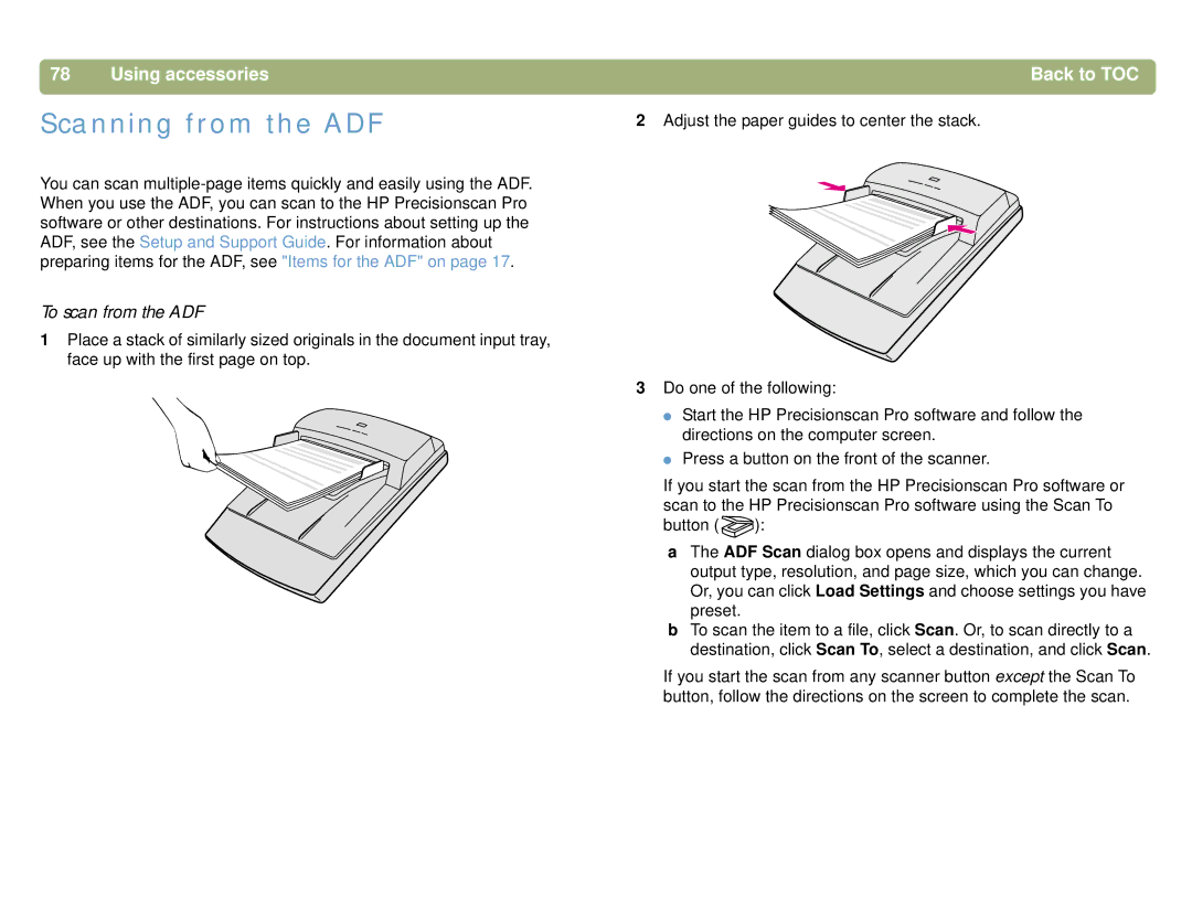 HP 4400C, 5400C manual Scanning from the ADF, Using accessories, To scan from the ADF 