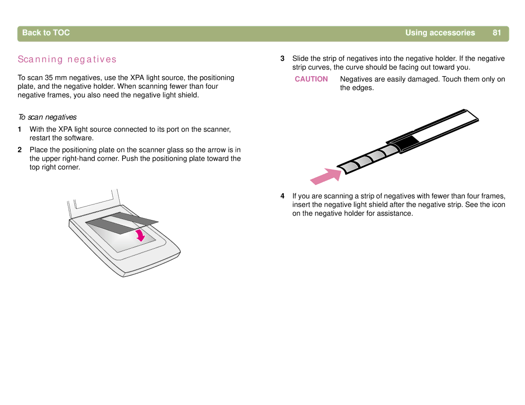 HP 5400C, 4400C manual Scanning negatives, To scan negatives 