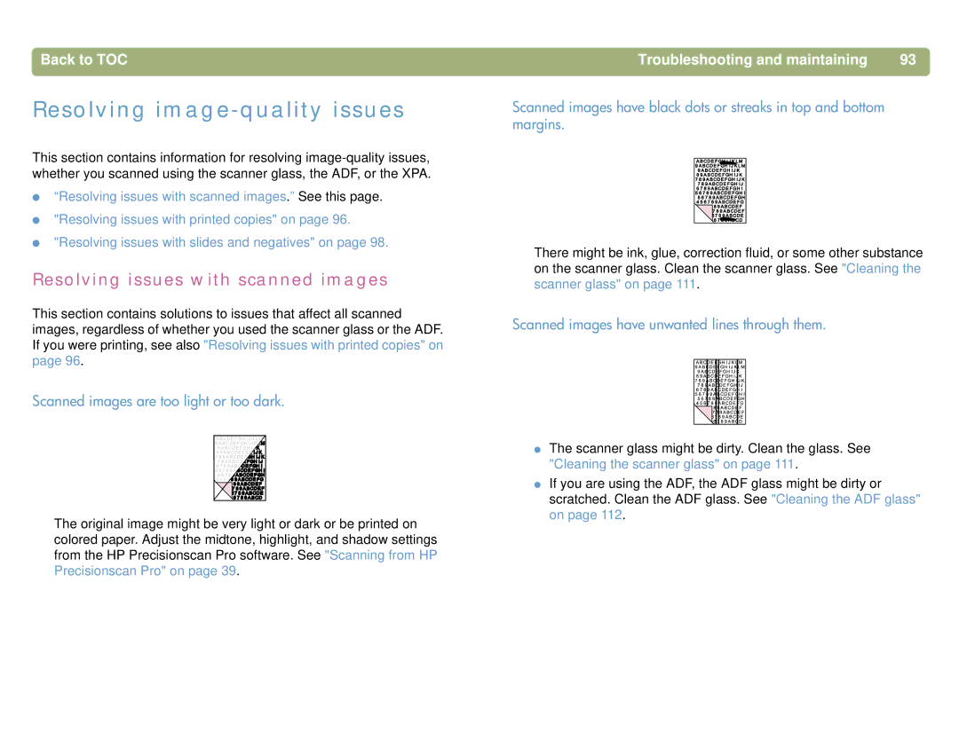 HP 5400C Resolving image-quality issues, Resolving issues with scanned images, Scanned images are too light or too dark 