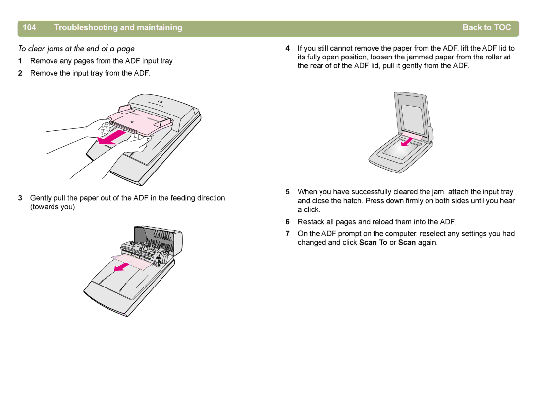 HP 4400C manual To clear jams at the end of a 