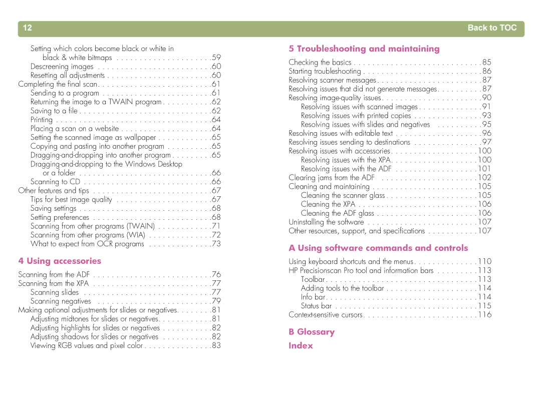 HP 4400C manual Glossary Index 