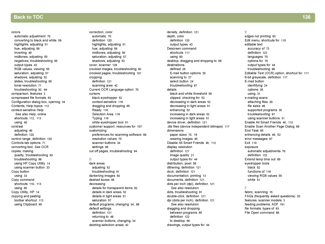 HP 4400C manual Back to TOC 136 