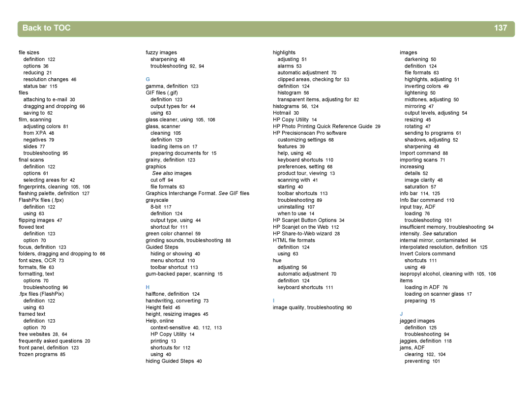 HP 4400C manual Back to TOC 137, See also images 