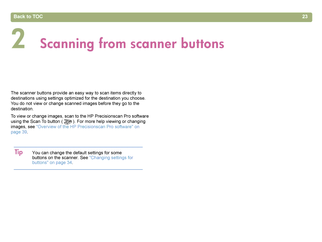 HP 4400C manual Scanning from scanner buttons 