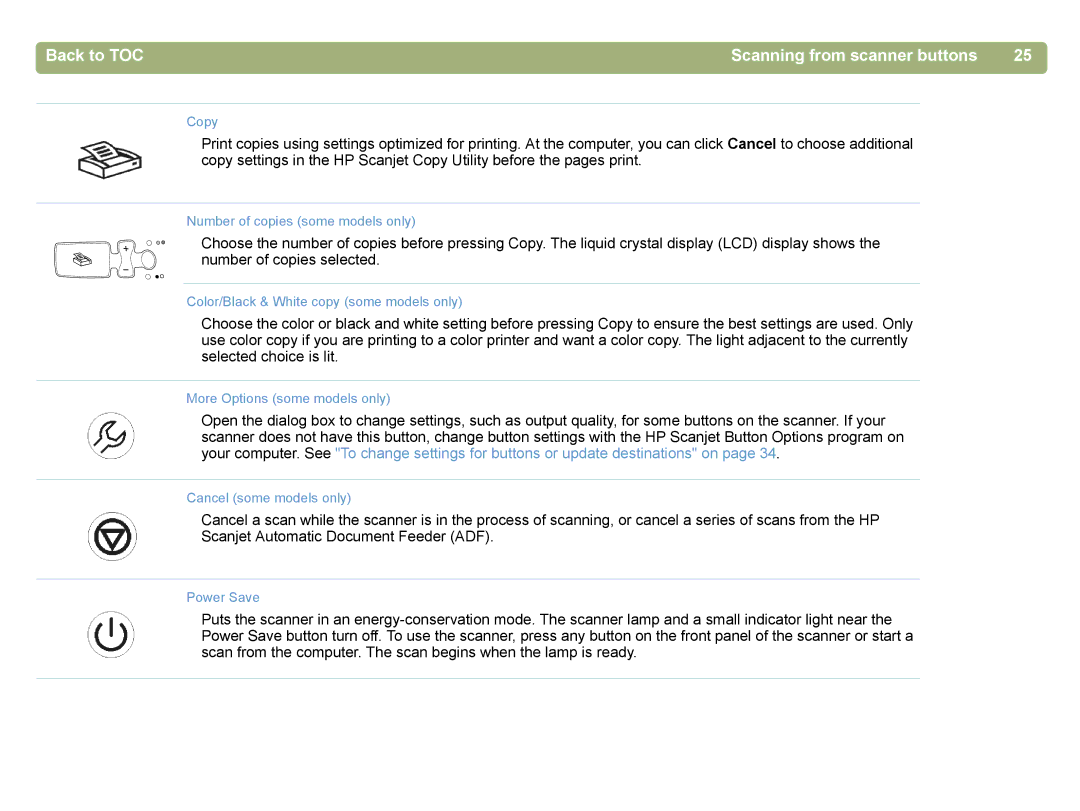 HP 4400C manual Back to TOC Scanning from scanner buttons 