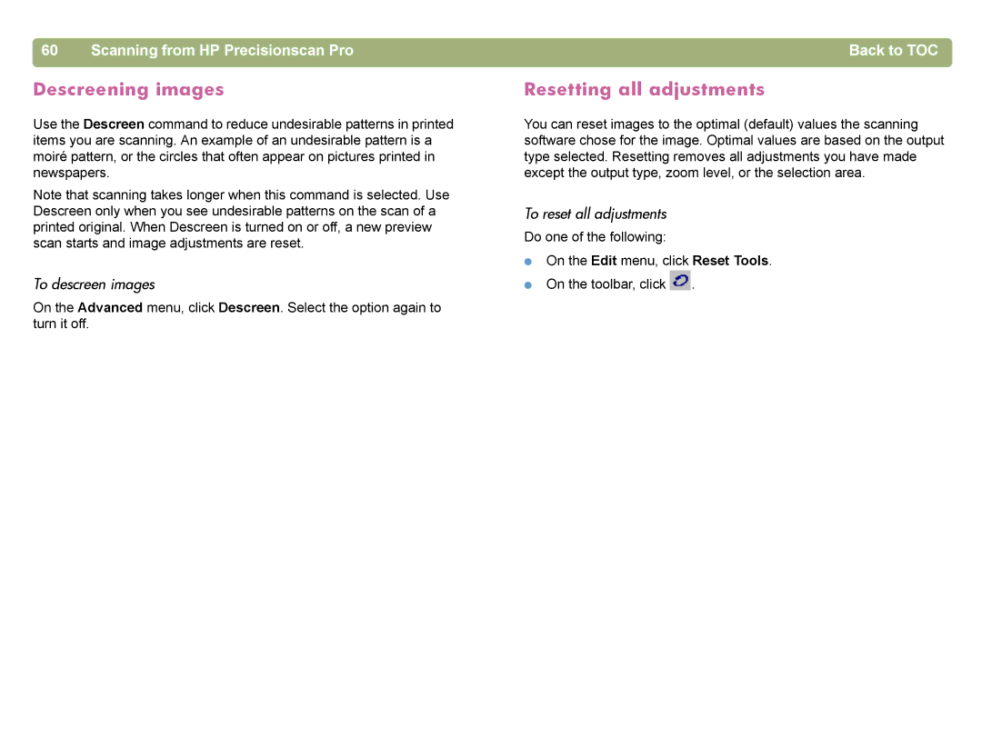 HP 4400C manual Descreening images, To descreen images 