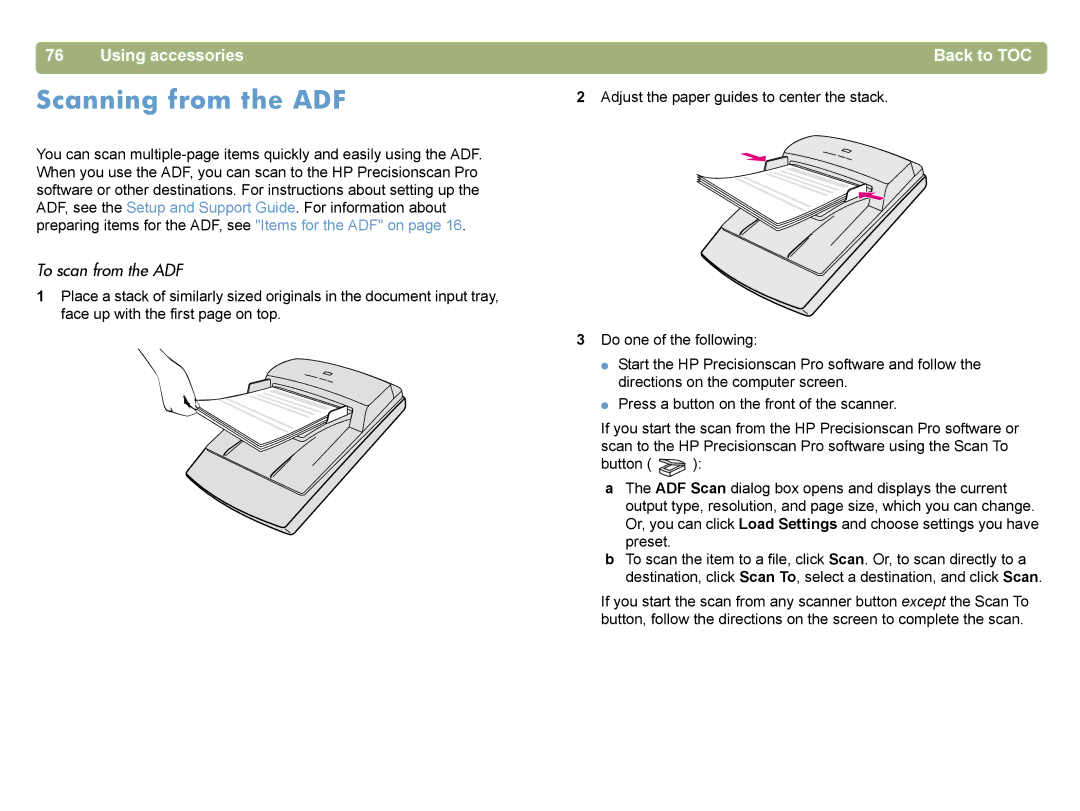 HP 4400C manual Scanning from the ADF, Using accessories, To scan from the ADF 