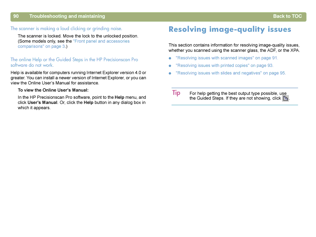 HP 4400C manual Resolving image-quality issues, To view the Online User’s Manual 