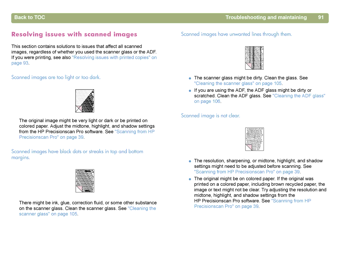 HP 4400C manual Resolving issues with scanned images, Scanned images are too light or too dark 