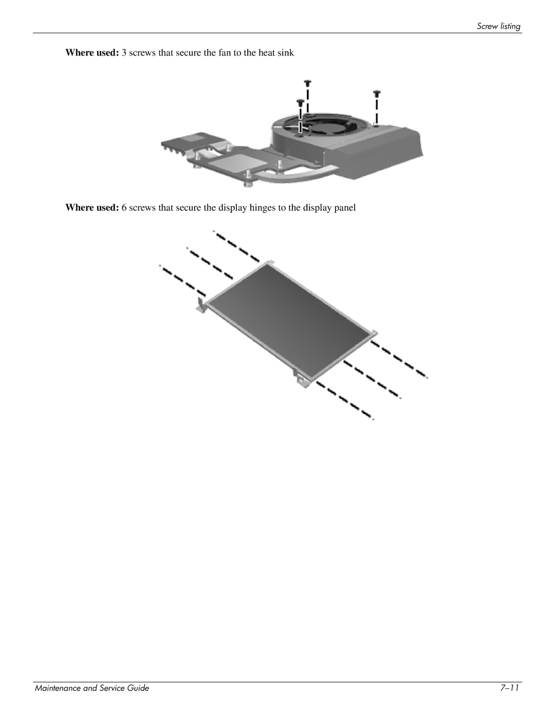 HP 4410t Mobile manual Screw listing 