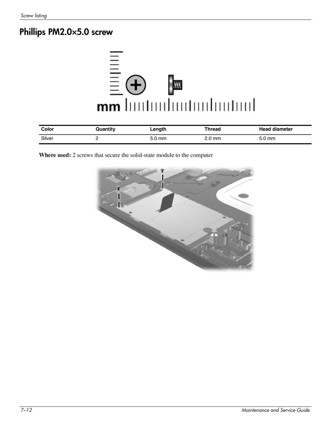 HP 4410t Mobile manual Phillips PM2.0×5.0 screw 