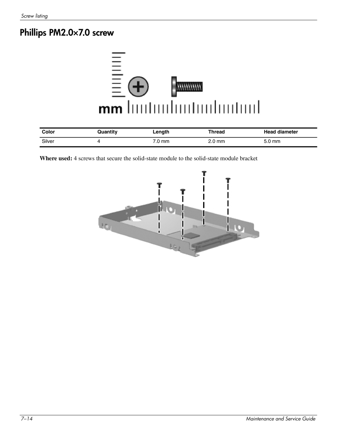 HP 4410t Mobile manual Phillips PM2.0×7.0 screw 