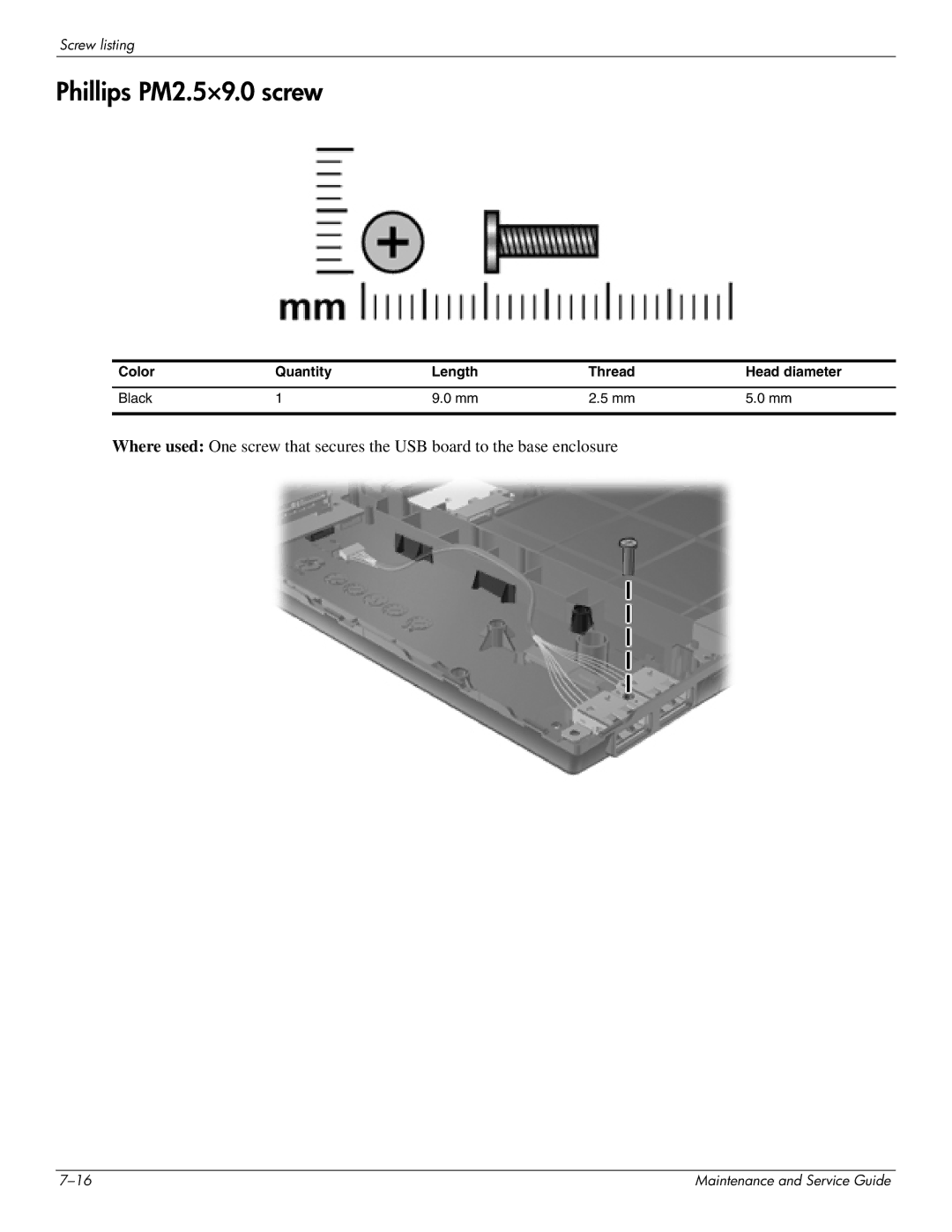 HP 4410t Mobile manual Phillips PM2.5×9.0 screw 