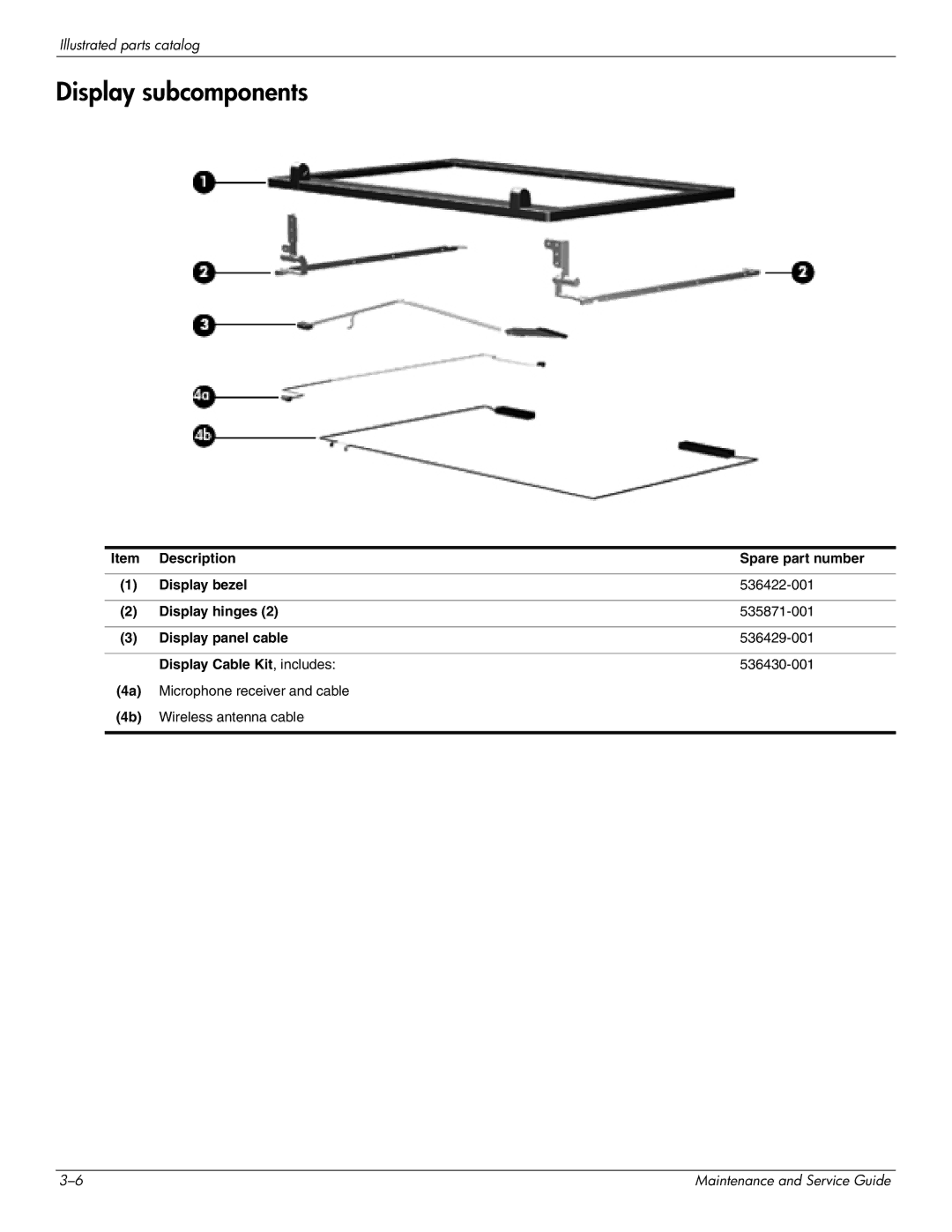 HP 4410t Mobile manual Display subcomponents 