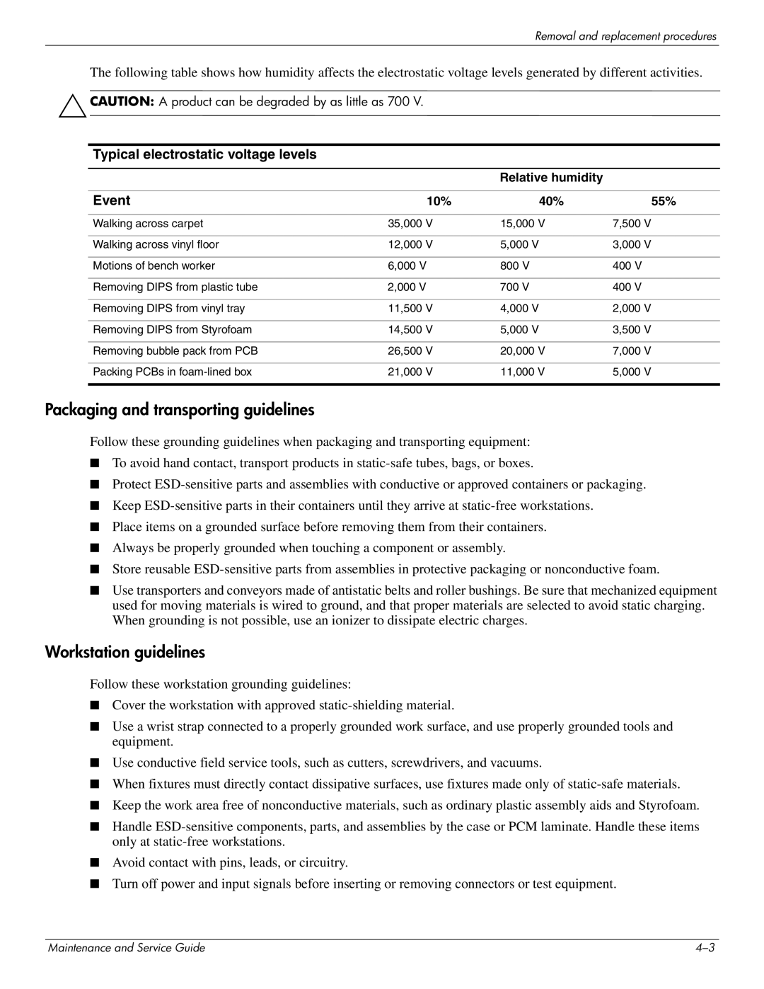 HP 4410t Mobile manual Packaging and transporting guidelines 