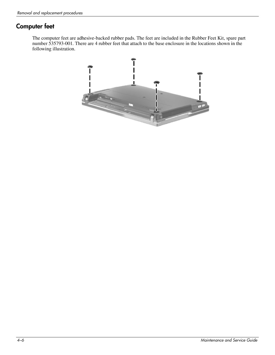 HP 4410t Mobile manual Computer feet 