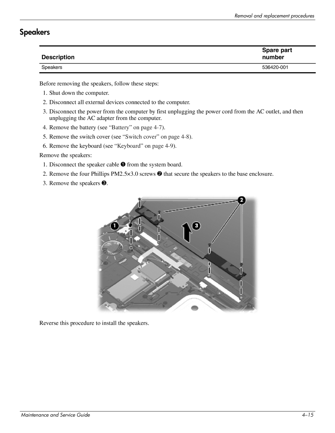 HP 4410t Mobile manual Speakers 536420-001 