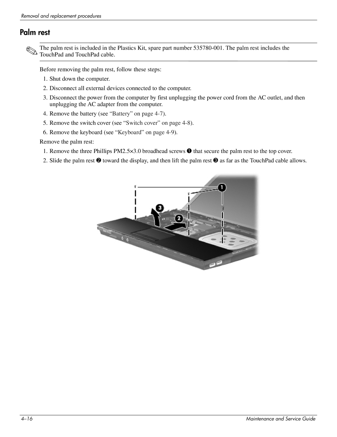 HP 4410t Mobile manual Palm rest 