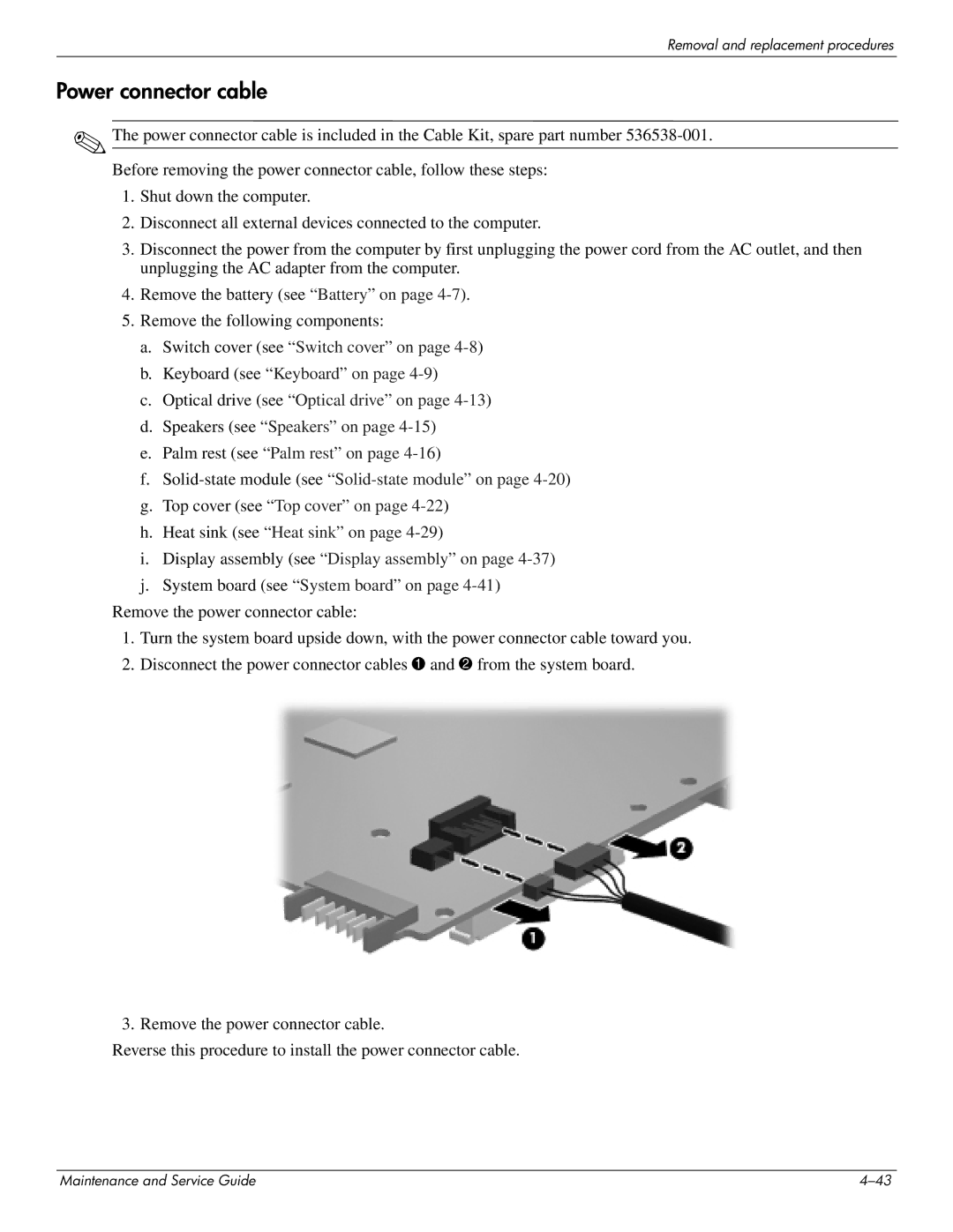 HP 4410t Mobile manual Power connector cable 