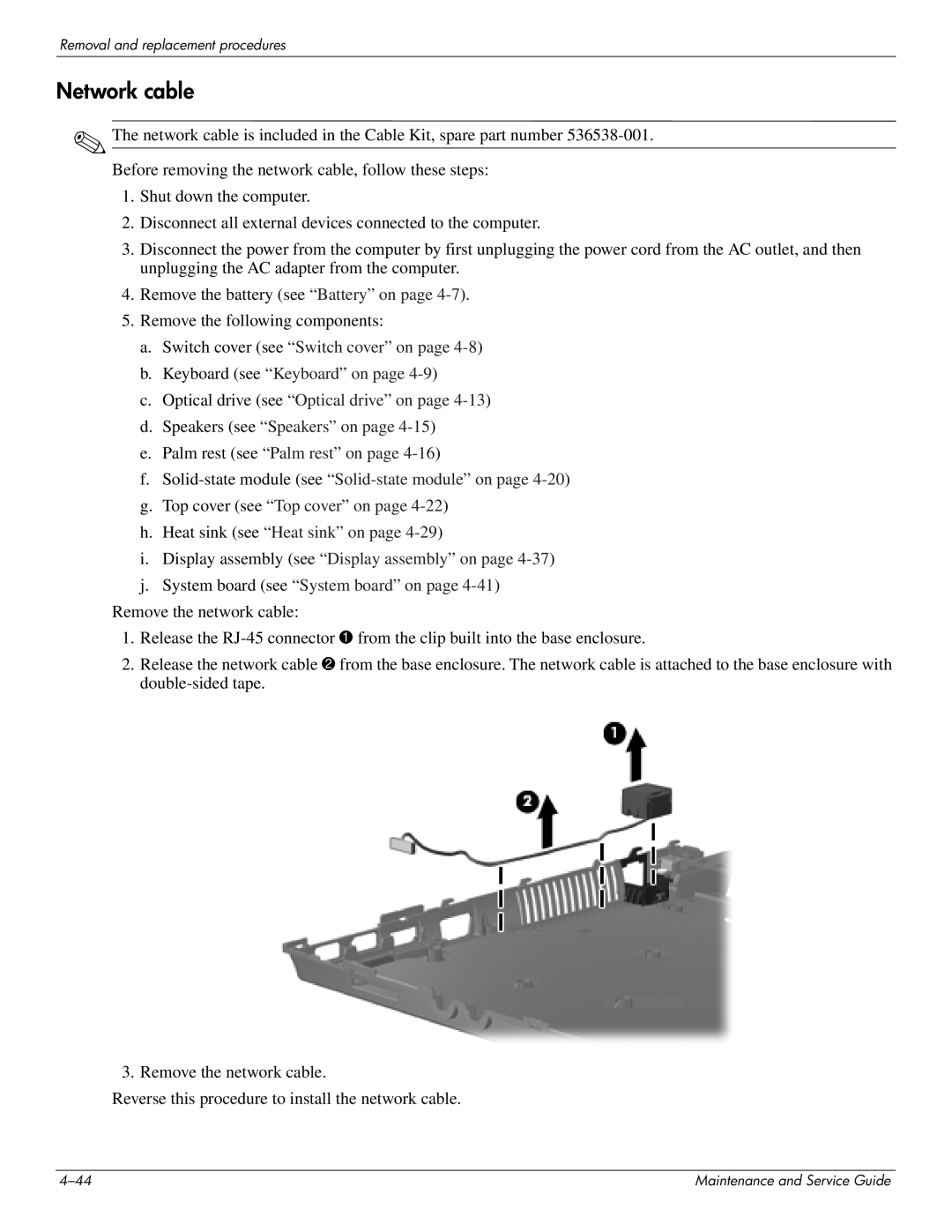 HP 4410t Mobile manual Network cable 