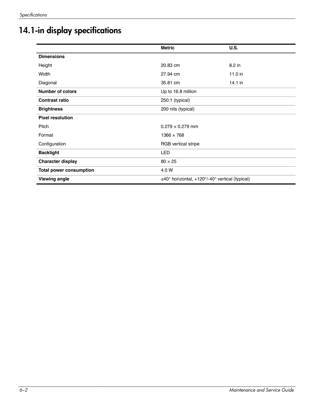 HP 4410t Mobile manual Display specifications 