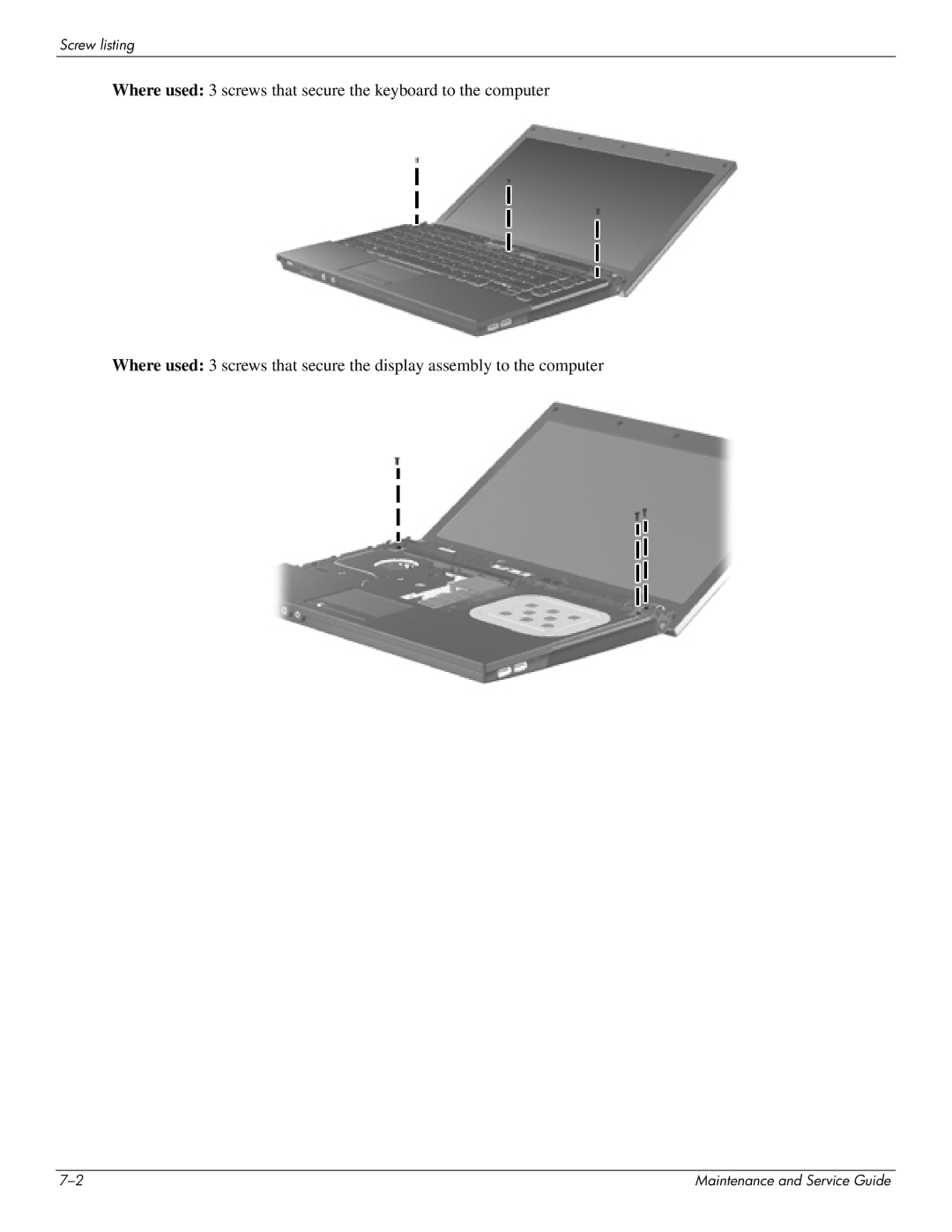 HP 4410t Mobile manual Screw listing 