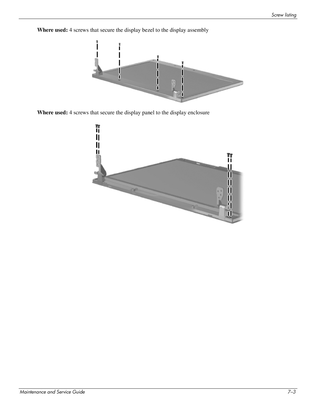 HP 4410t Mobile manual Screw listing 