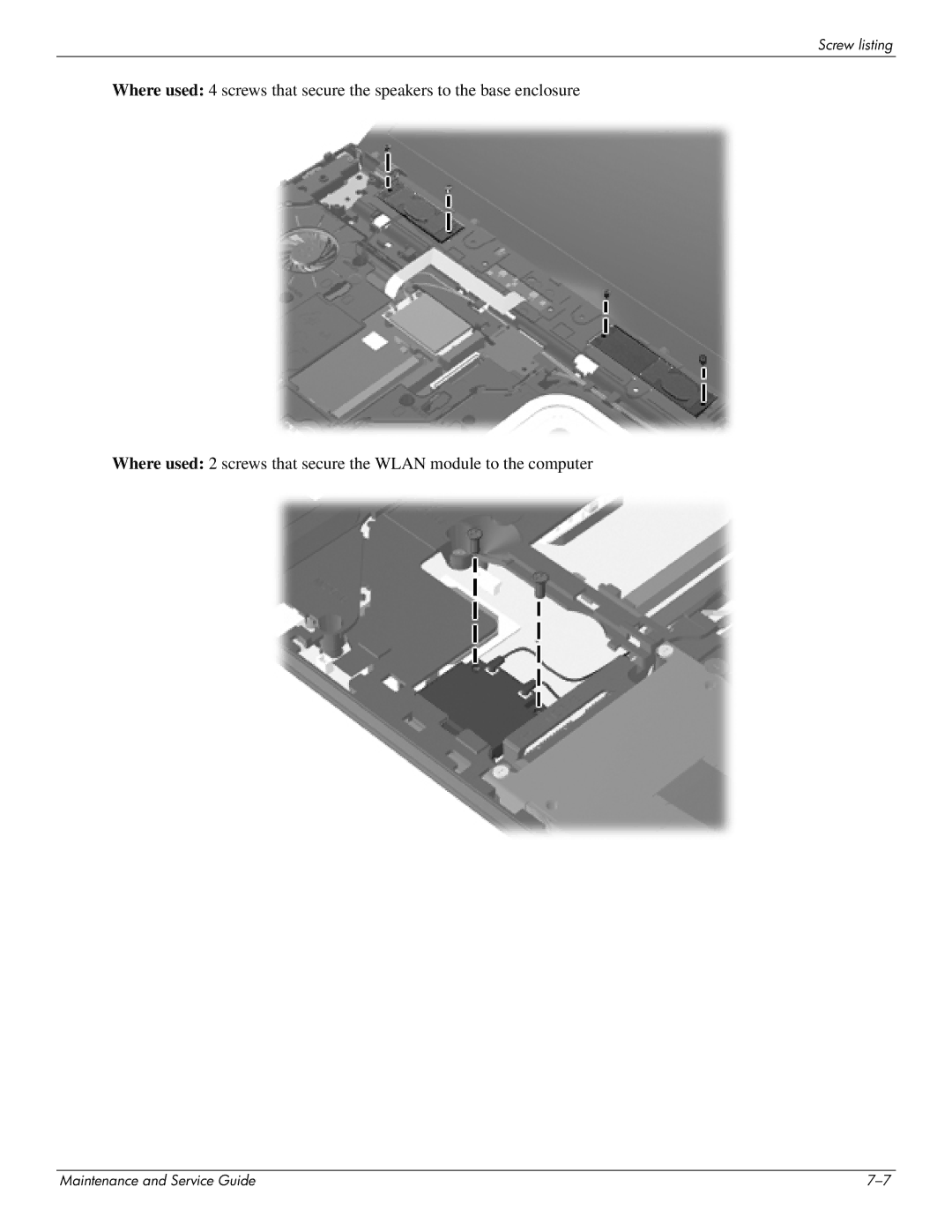 HP 4410t Mobile manual Screw listing 