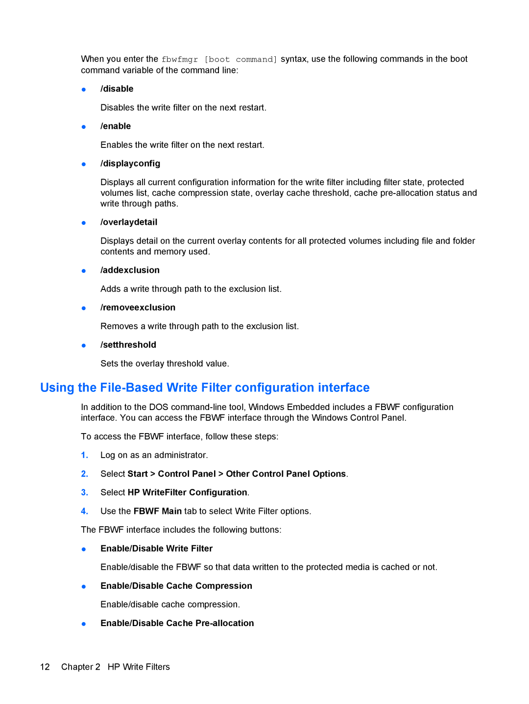 HP 4410t Mobile manual Using the File-Based Write Filter configuration interface 