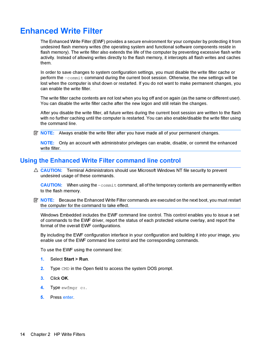 HP 4410t Mobile manual Using the Enhanced Write Filter command line control 