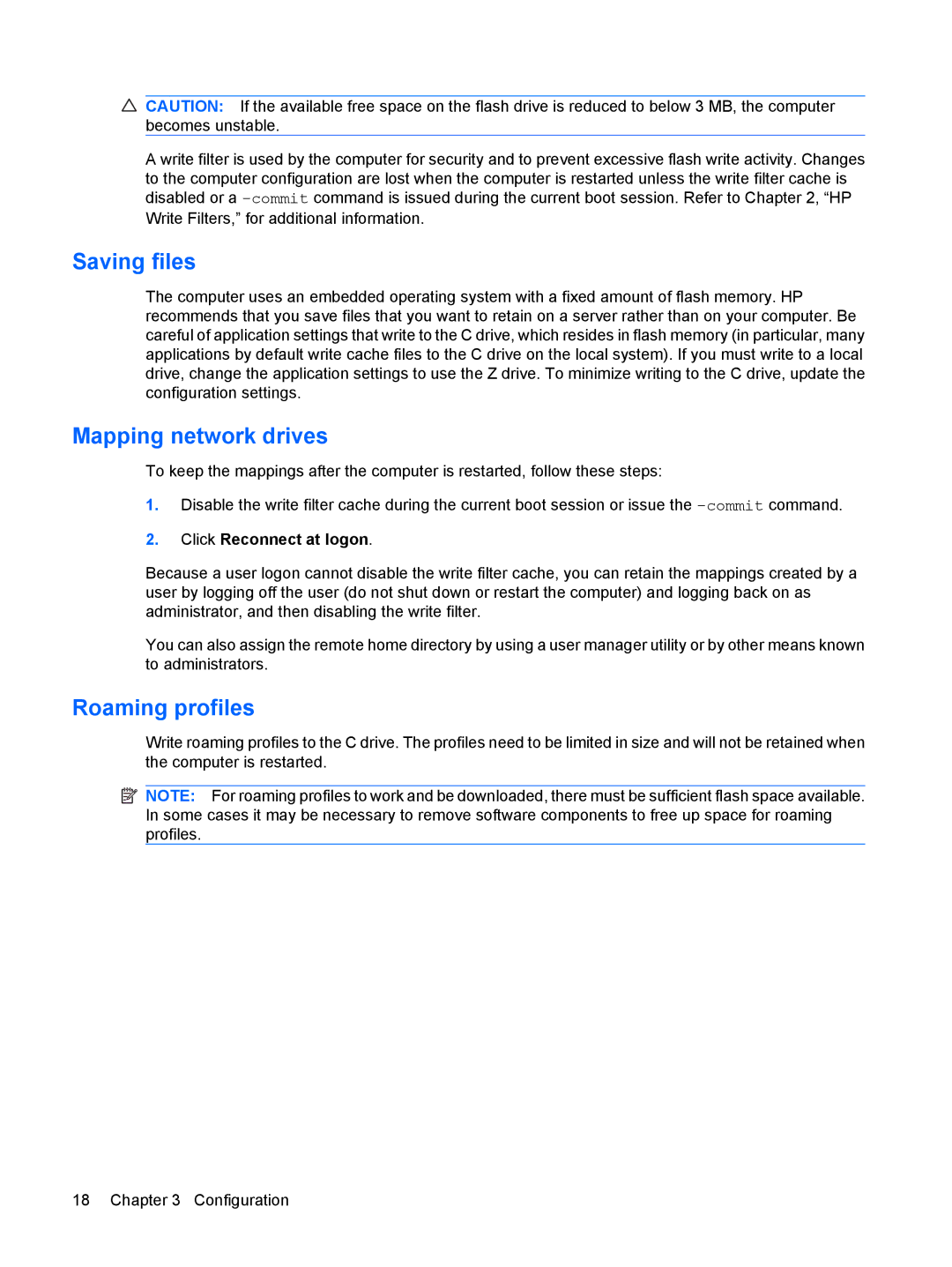 HP 4410t Mobile manual Saving files, Mapping network drives, Roaming profiles, Click Reconnect at logon 