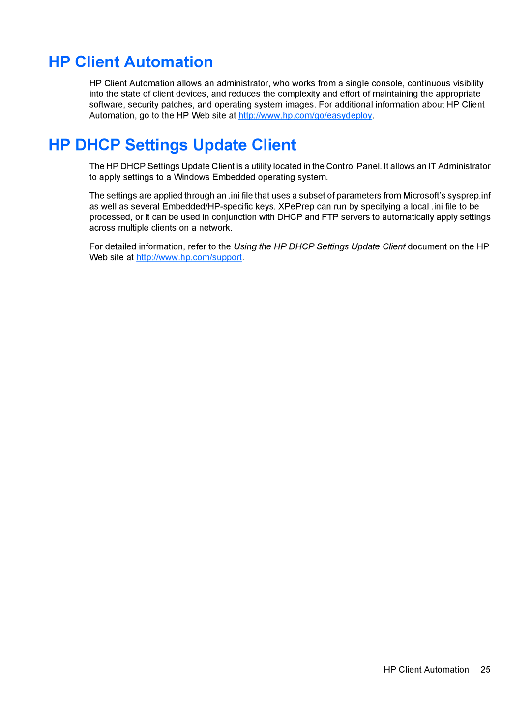 HP 4410t Mobile manual HP Client Automation HP Dhcp Settings Update Client 