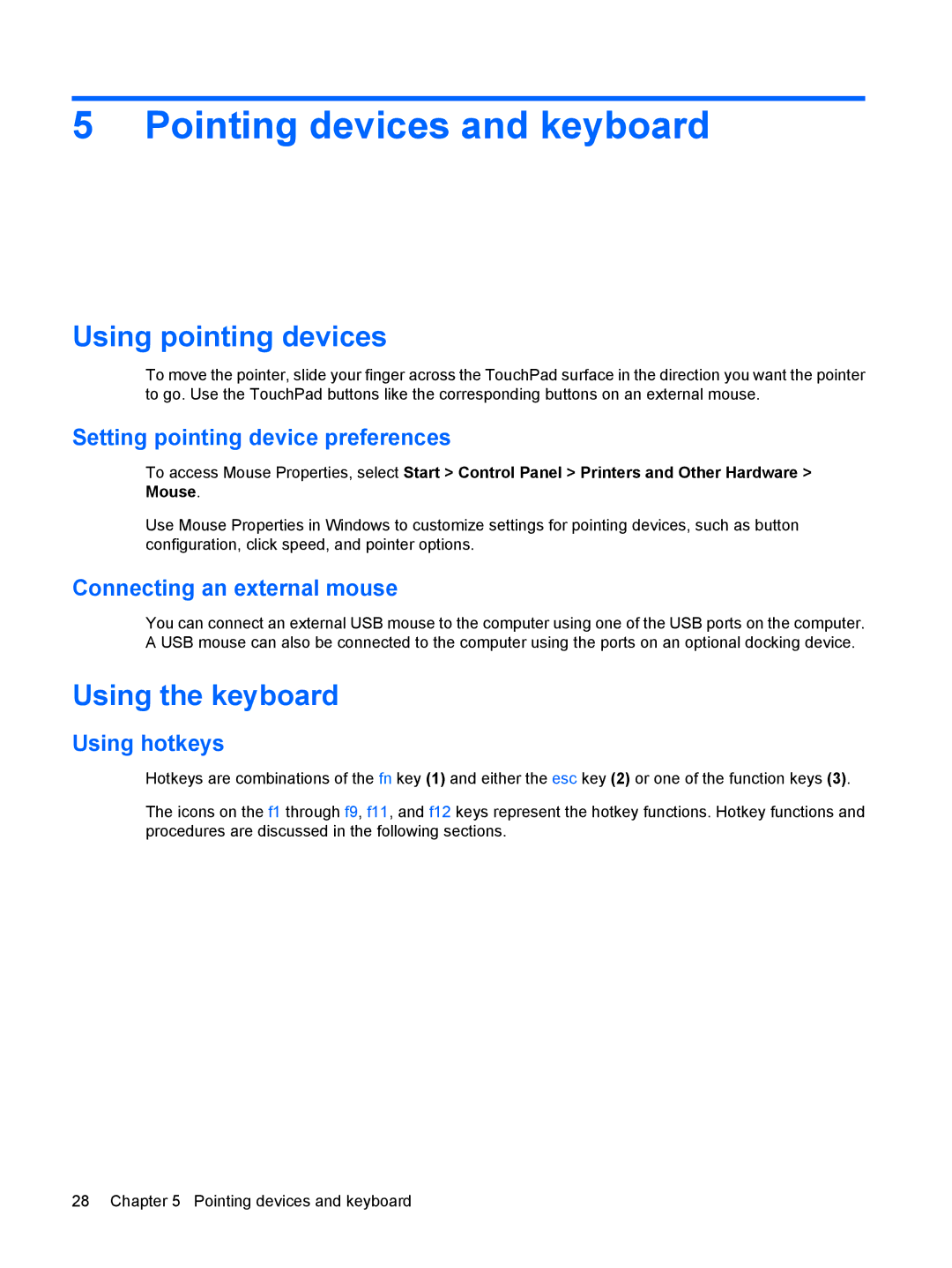 HP 4410t Mobile manual Pointing devices and keyboard, Using pointing devices, Using the keyboard 