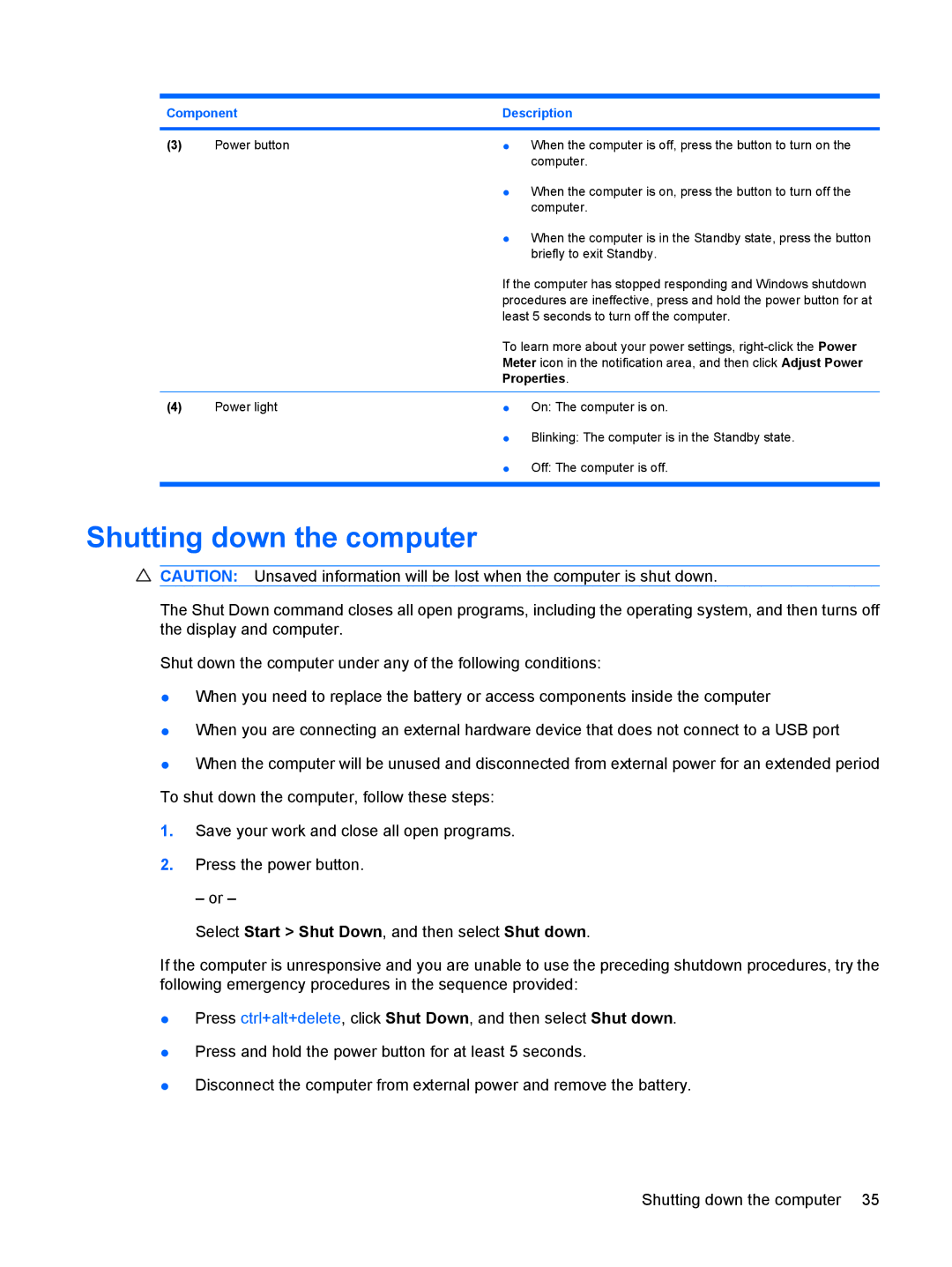 HP 4410t Mobile manual Shutting down the computer, Properties 