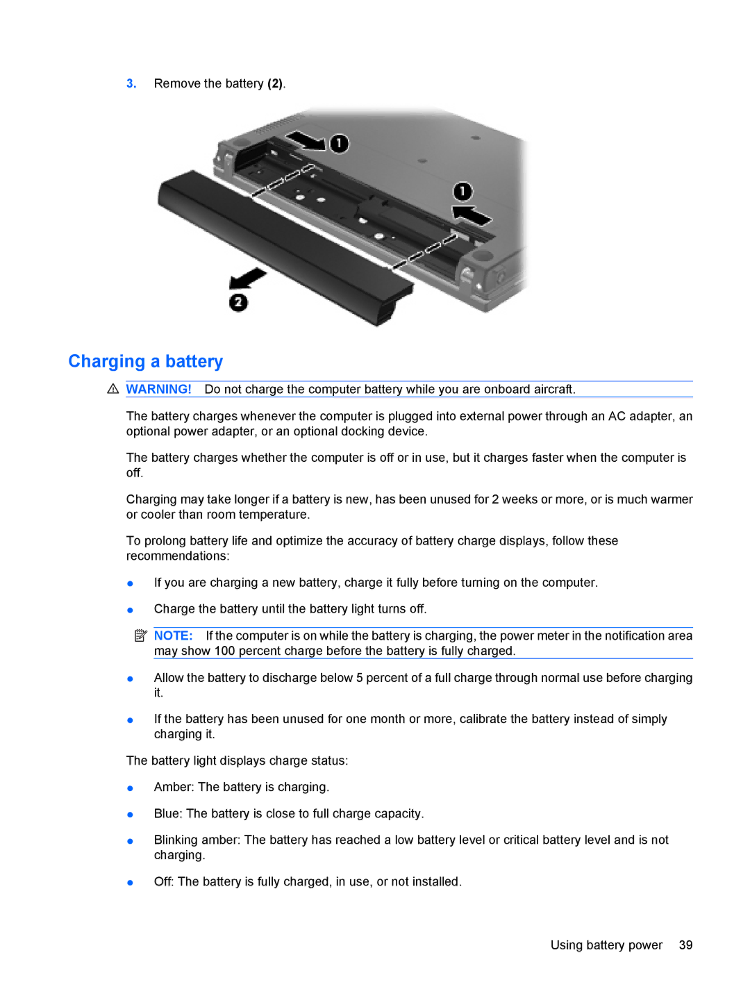 HP 4410t Mobile manual Charging a battery 