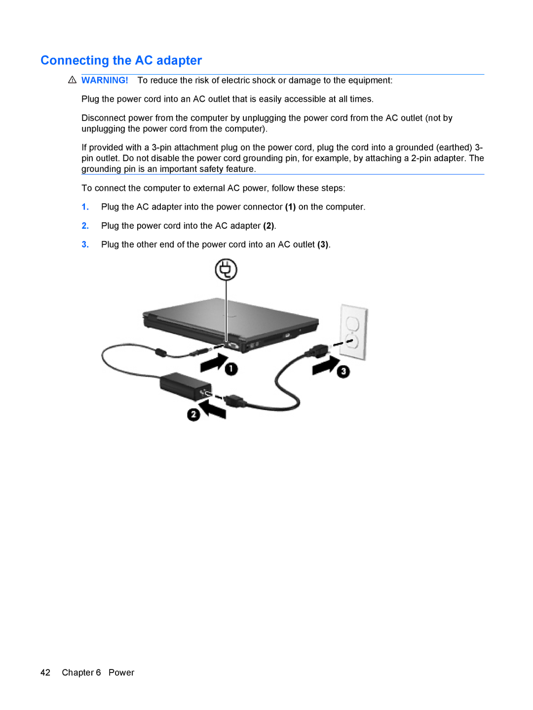 HP 4410t Mobile manual Connecting the AC adapter 