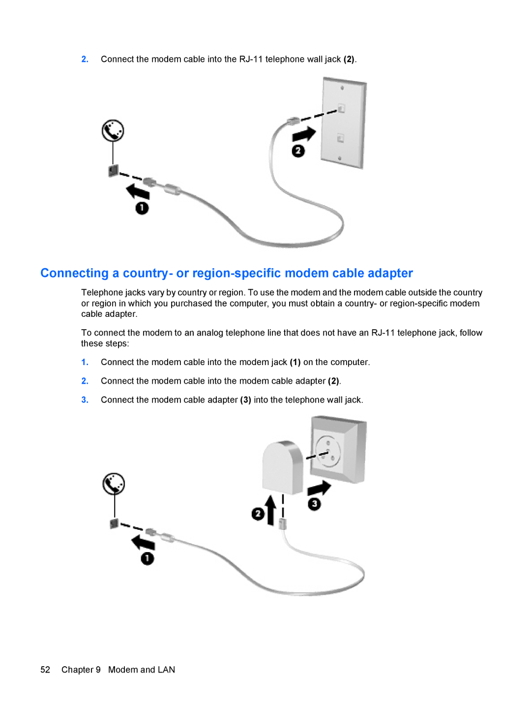 HP 4410t Mobile manual Connecting a country- or region-specific modem cable adapter 