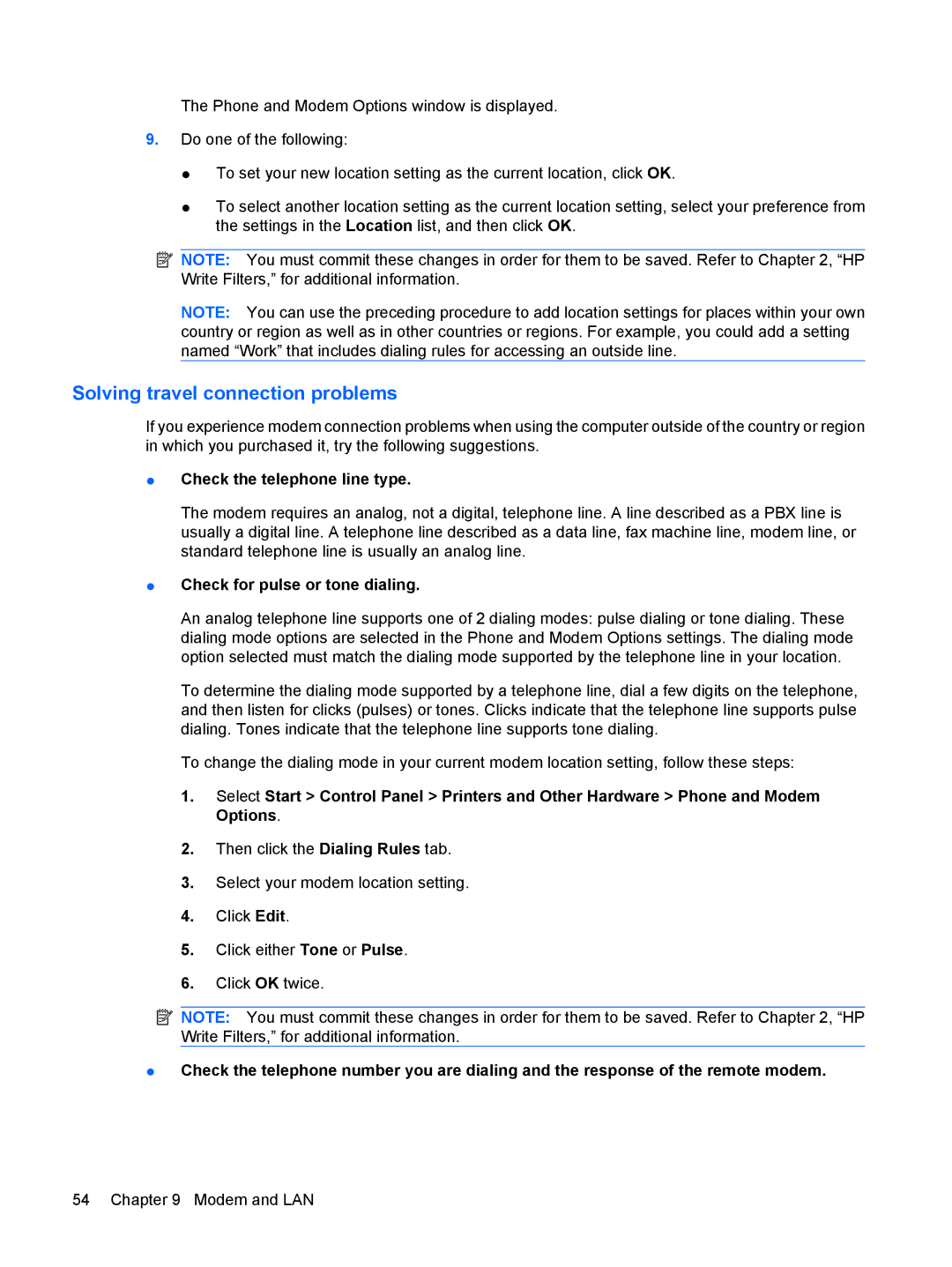 HP 4410t Mobile manual Solving travel connection problems, Check the telephone line type, Check for pulse or tone dialing 